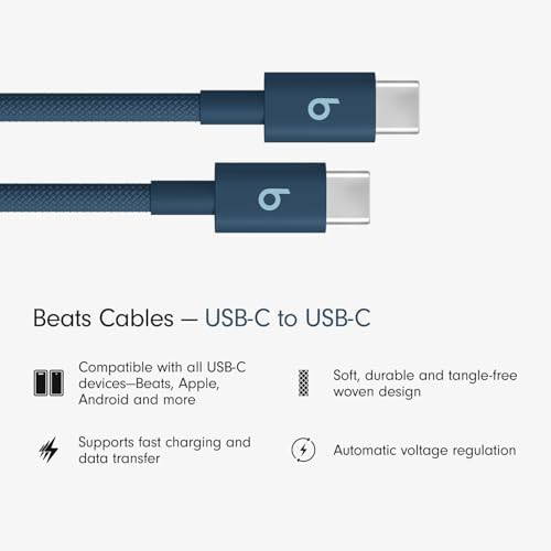Beats USB-C Fast Charging Cable Durable Tangle-Free 1.5m Nitro Navy for Apple Android Devices