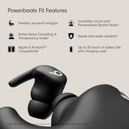 Beats Powerbeats Fit Workout Earbuds - Secure Fit Noise Cancelling, 30H Battery, IPX4 Jet Black